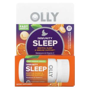 OLLY Immunity Sleep Fast Dissolves, 3mg Melatonin, Vitamin C, Citrus Flavor, 30 Day Supply - 30 Count"