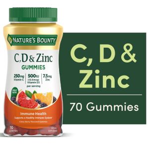 Nature’s Bounty Vitamins C, D3, & Zinc, Immune Support Gummies, Citrus Berry, 70 Count"