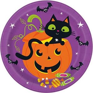 Cat and Pumpkin Halloween 8 Ct Dinner Luncheon 9"" Plates