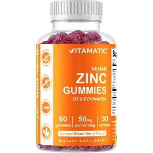 Vitamatic Zinc 50mg Gummies - 60 Vegan Gummies - Gluten Free - Healthy Immune Support for Adults, Men, Women"