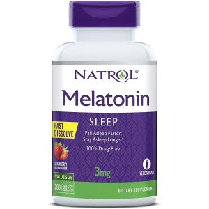 Natrol Melatonin Fast Dissolve Tablets, Helps You Fall Asleep Faster, Stay Asleep Longer, Easy to Take, Dissolves in Mouth, Faster Absorption, Maximum Strength, Strawberry Flavor, 3mg, 200 Count"