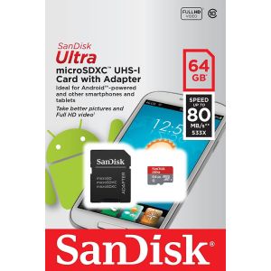 Sandisk Ultra Plus 64 GB 130 Mbps Speed Microsdxc Uhs-i Card With Adapter, Grey/Red"