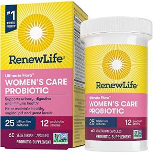 Renew Life Women's Probiotics 25 Billion CFU Guaranteed, 12 Strains, Shelf Stable, Gluten Dairy & Soy Free, 60 Capsules, Feminine Health, Ultimate Flora Women's Care"