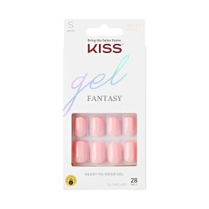 KISS Gel Fantasy Ready-To-Wear Fake Nails, Short, Square - After Last Night, Smudge Proof, Waterproof, No Dry Time, Durable, Flexible, DIY Manicure, Salon Quality, Long Lasting  28 Count"