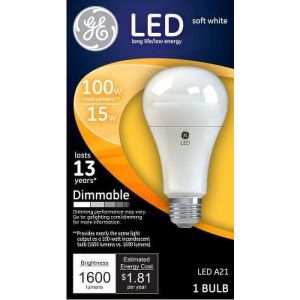 GE Dimmable LED Light Bulb, 15W (100W Equivalent), Soft White, 1-count"