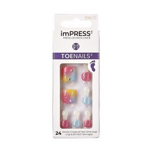 KISS imPRESS Square Press-On Toenails, Multicolored, 24 Pieces"