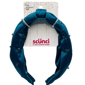 Scunci Deep Teal Color Hair Headband Women Jewels, Satin Fabric"