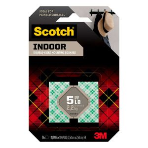 Scotch Indoor Double-Sided Mounting Tape, 1 in x 1 in, White, 16 Squares"