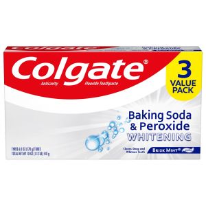 Colgate Baking Soda and Peroxide Whitening Toothpaste, Brisk Mint - 6 Ounce, 3 Pack"