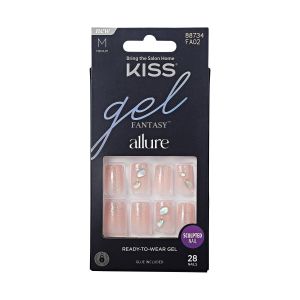 KISS Gel Fantasy Allure Ready-To-Wear Medium Square Fake Nails, Pink Jeweled, 28 Pieces"