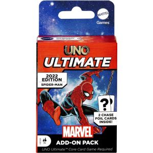 ​UNO Ultimate Marvel Card Game Add-On Pack with Spider-Man Character Deck & 2 Collectible Foil Cards, Gift for Collectors & Kids Ages 7 Years & Older"