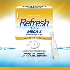 Refresh Optive Mega-3 Lubricant Eye Drops Preservative-Free Artificial Tears, 0.4 ml, 30 Count"