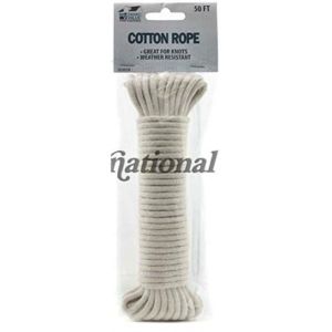 cotton rope, clothes line, 50-ft x 7/32-in, natural white, braided, by smart value"