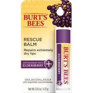 Burt's Bees 100% Natural Origin Rescue Lip Balm with Beeswax & Elderberry, 1 Tube"