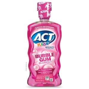 ACT Kids Anticavity Fluoride Mouthwash and Children's Mouth Rinse, Bubble Gum Blowout, 16.9 fl oz"