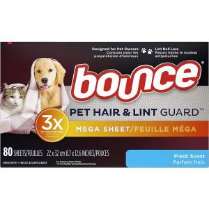 Bounce Pet Hair and Lint Guard Mega Dryer Sheets, Fresh Scent, 80 ct"