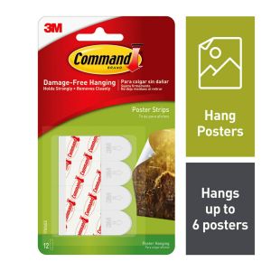 Command Poster Strips, White, Small, 12 Strips/Pack"