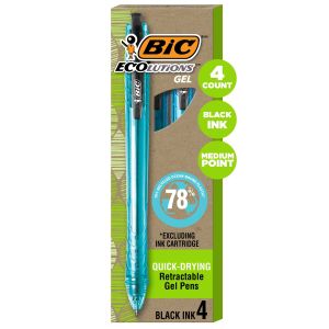 BIC Ecolutions Ocean-Bound Plastic Gel Pens, Medium Point (1.0mm), Black,  Pack of 4"