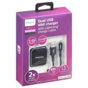 Philips Dual Apple Devices USB Wall Charger with 6 ft Lightning Cable