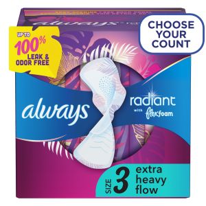 Always Radiant Feminine Pads with Wings, Size 3, Extra Heavy Absorbency, Scented, 22 Count"