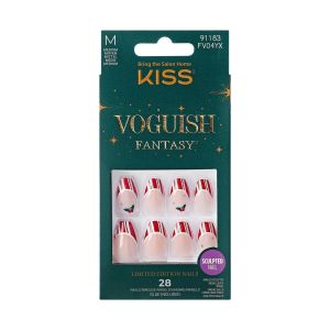 KISS Voguish Fantasy Holiday Press-on Nails, Sweater Time, Red, Medium Length, Coffin Shaped, 28 Count"