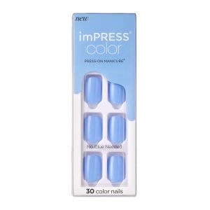 KISS imPRESS Color Press-on Nails Manicure, Baby Why so Blue, Short, Adult"