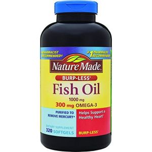 Nature Made Fish Oil 1000mg, Omega 3 300mg, Burp-Less Softgel, 320 Count"