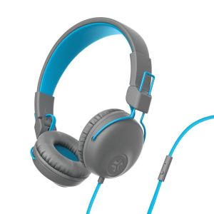 JLab Studio On-Ear Headphones, Wired Headphones, Gray/Blue, Tangle Free Cord, Ultra-Plush Faux Leather with Cloud Foam Cushions, 40mm Neodymium Drivers with C3 Sound"