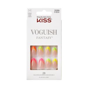 KISS Voguish Fantasy Medium Almond Glue-On Summer Nails, Multi-Neon, 28 Pieces"