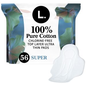 L. Ultra Thin Pads, Super Absorbency, 56 Ct, 100% Pure Cotton Top Layer"