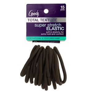 Goody Total Texture Super Stretch Elastics - 15 Count, Brown - Suitable for All Hair Types - Ouchless Pain-Free Hair Accessories for Women and Girls - All Day Comfort Won't Break or Snag Your Hair"