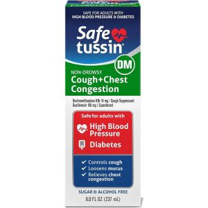 Safetussin DM Cough + Chest Congestion, Safe for Adults with High Blood Pressure & Diabetes, 8 oz"