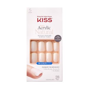 KISS Salon Acrylic Natural Fake Nails, Wider Fit, ‘Rare’, 28 Count"