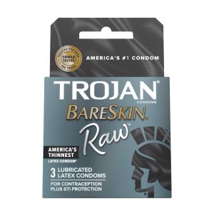 Trojan Bareskin Raw Condoms, Thin Condoms, 3 Count Lubricated Condoms"