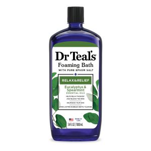 Dr Teal's Foaming Bath with Pure Epsom Salt, Relax & Relief with Eucalyptus & Spearmint, 34 fl oz."