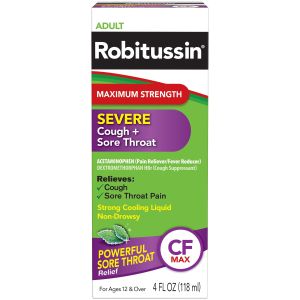 Robitussin Adult Maximum Strength Severe Cough + Sore Throat Relief Medicine (4 Fluid Ounce Bottle)