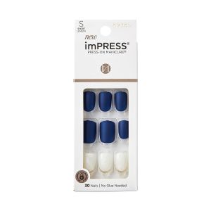 KISS imPRESS Press-On Manicure Fake Nails   Chasing Stars, Short, Square, Blue, Easy Press On, Chip Proof, Smudge Proof, Waterproof, No Dry Time, Comfortable & Secure, Super Hold Adhesive"