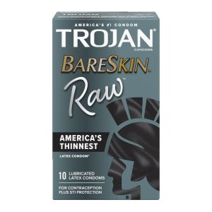 Trojan Bareskin Raw Condoms, Thin Condoms, 10 Count Lubricated Condoms"