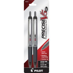 Pilot Precise V5 RT Pens, Extra Fine Point, Rolling Ball, Black Ink, 2 CT"