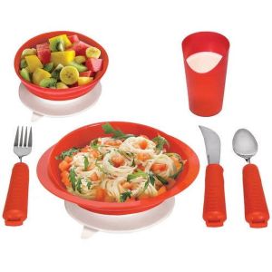 Essential Medical Supply Power of Red Complete Adaptive Dinnerware Setting for Alzheimer's and Dementia with Plate, Bowl, Cup, and Utensil Set"