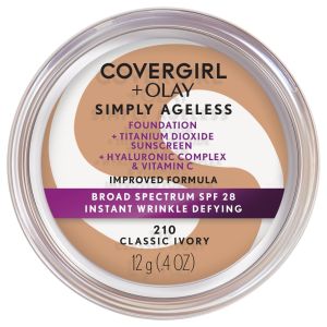 COVERGIRL + OLAY Simply Ageless Instant Wrinkle-Defying Foundation with SPF 28, Classic Ivory, 0.44 oz"