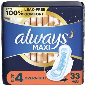 Always Maxi Overnight Pads with Wings, Size 4, Overnight Absorbency, 33 CT"