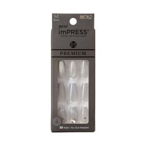 KISS imPRESS Premium Medium Coffin Press-On Nails, Glossy Gray, 30 Pieces"