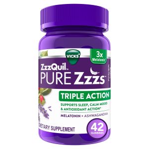 Vicks ZzzQuil Pure Zzzs Triple Action Sleep Aid Gummies, Melatonin 6mg for Sleep Support, 42 Count"