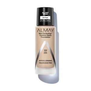 Almay Skin Perfecting Comfort Mattte Foundation Makeup, Hypoallergenic, 100 Cool Ivory, 1 fl oz"