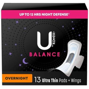 U by Kotex Balance Ultra Thin Overnight Pads with Wings, 13 Count"