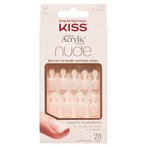 KISS Salon Acrylic French Nude, Press On Nails, Holla Back, Beige, Petite Squoval, 28 Count"