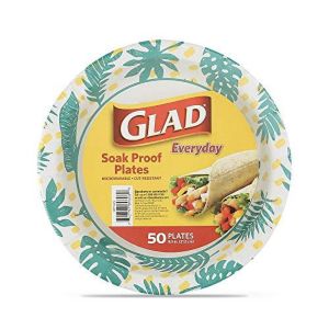 Glad Tabletop Round Disposable Paper Plates with Palm Leaves Design, 8.5 Inches, 50 Count"