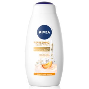 NIVEA White Peach and Jasmine Body Wash with Nourishing Serum, 20 Fl Oz"