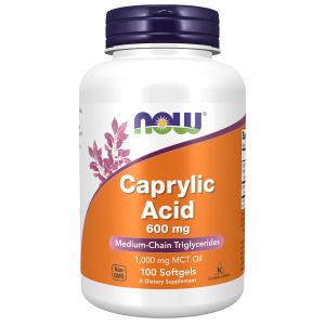 NOW Supplements, Caprylic Acid 600 mg, MCT (Medium-Chain Triglycerides), 100 Softgels"